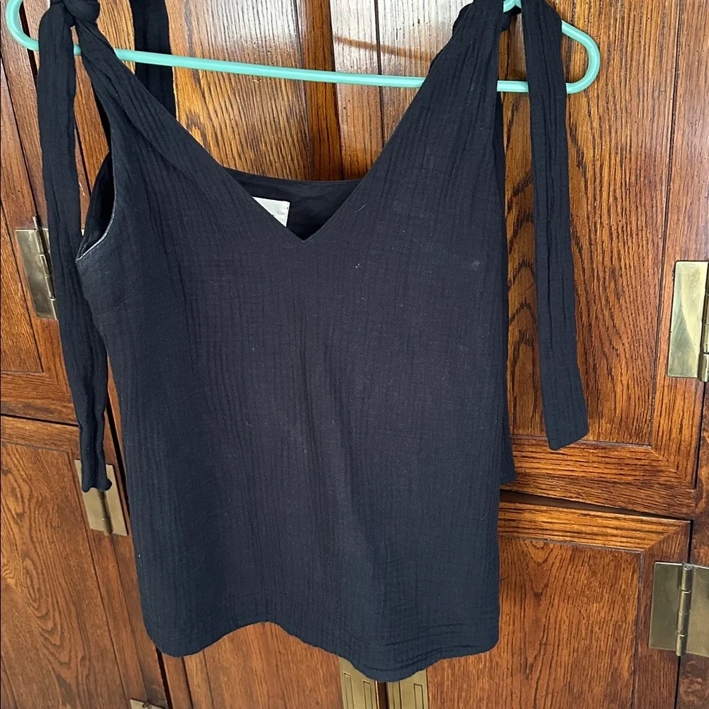 Sezane Gisele Black Gauze Cotton Tank Shoulder Tie - Picture 2 of 4